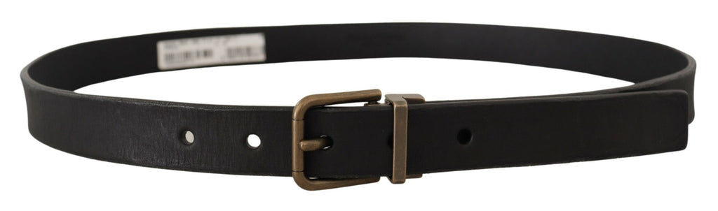 Dolce & Gabbana Black Leather Brass Metal Grain Buckle Classic Belt - Zeiniez