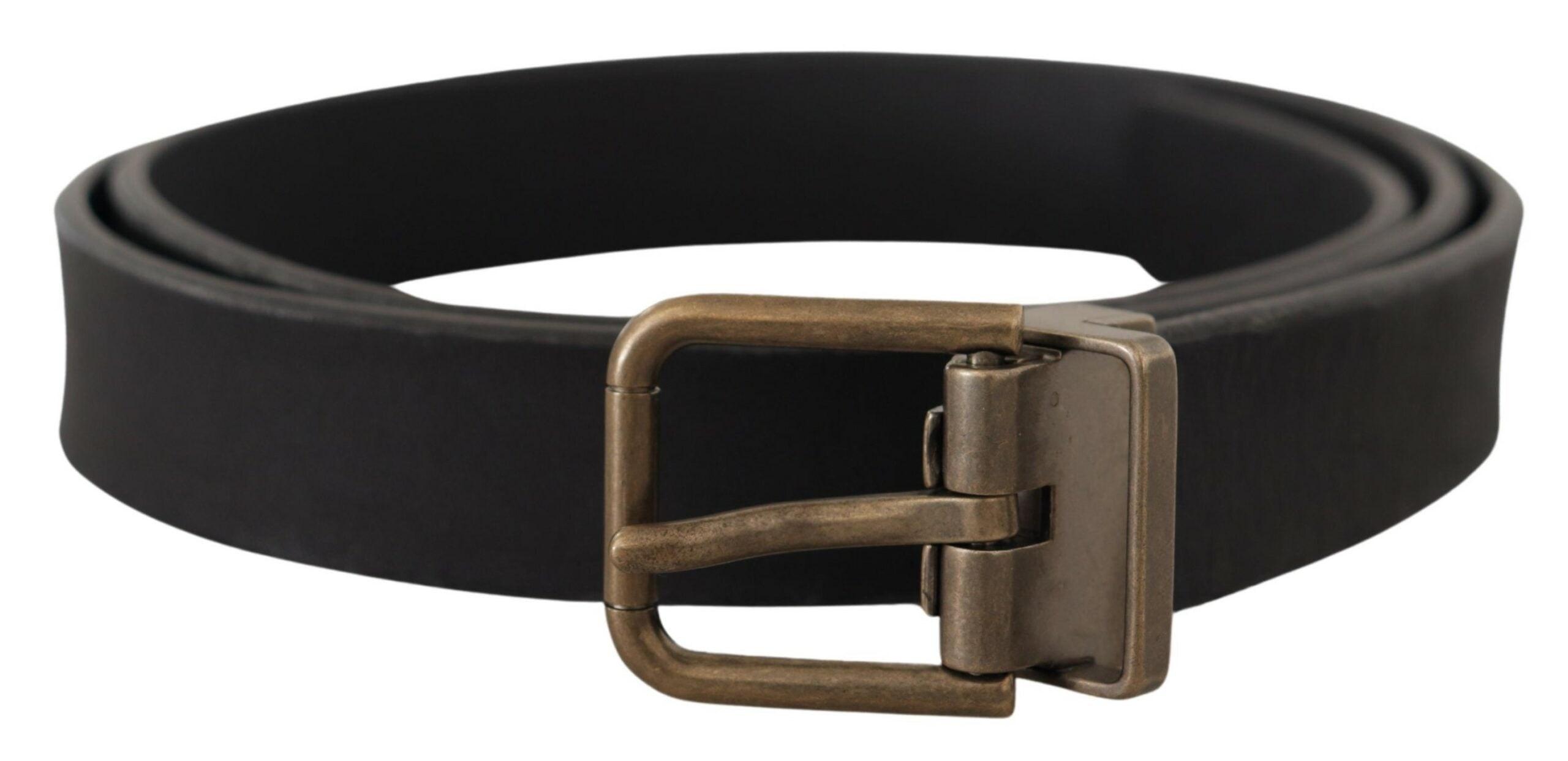 Dolce & Gabbana Black Leather Brass Metal Grain Buckle Classic Belt - Zeiniez