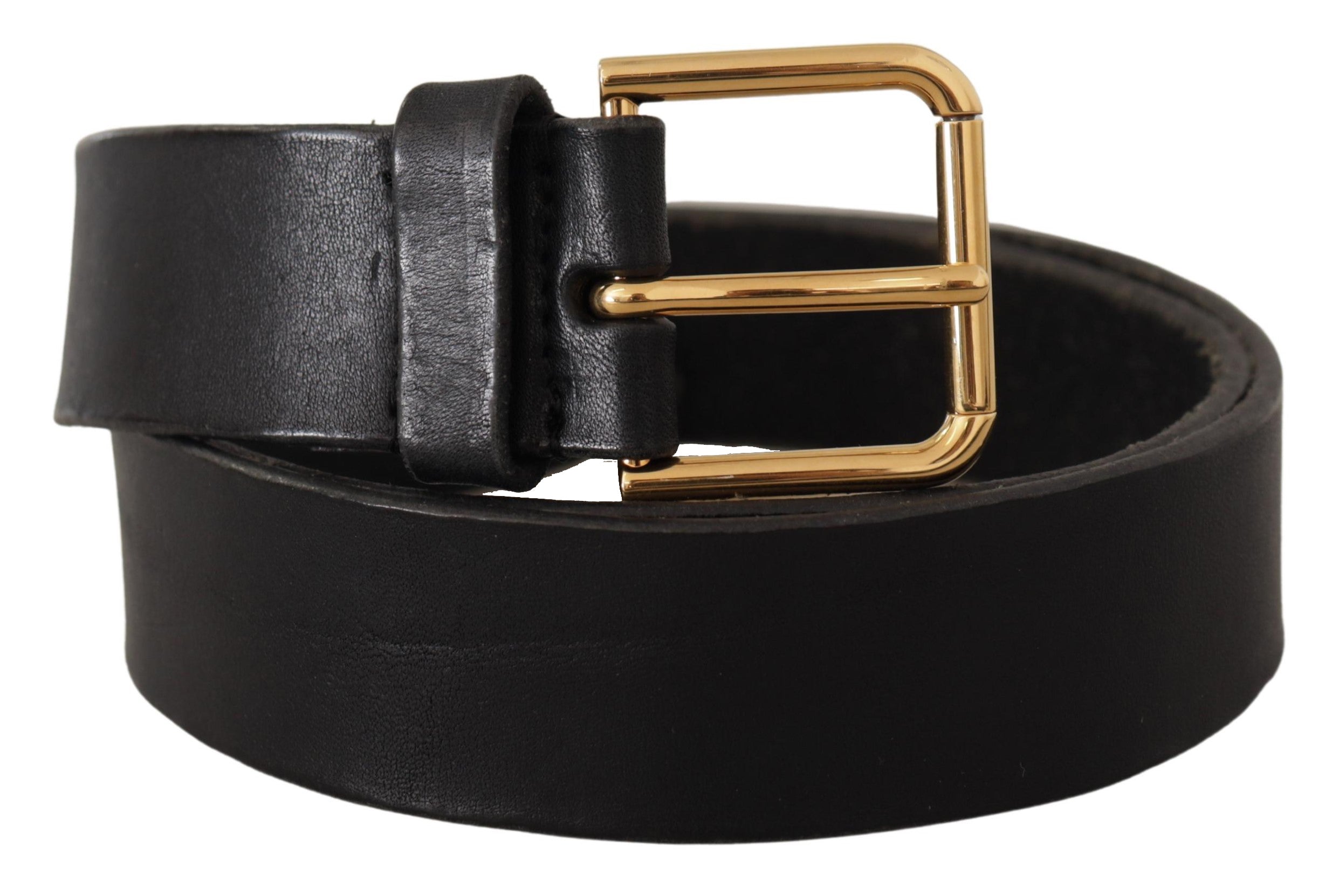 Dolce & Gabbana Black Leather Gold Tone Logo Metal Buckle Belt - Zeiniez