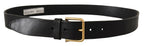 Dolce & Gabbana Black Leather Gold Tone Logo Metal Buckle Belt - Zeiniez