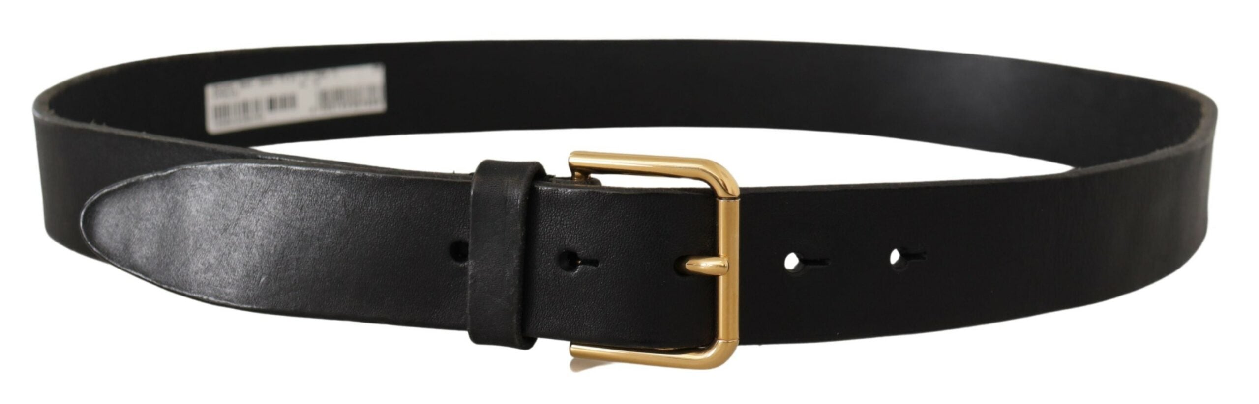 Dolce & Gabbana Black Leather Gold Tone Logo Metal Buckle Belt - Zeiniez