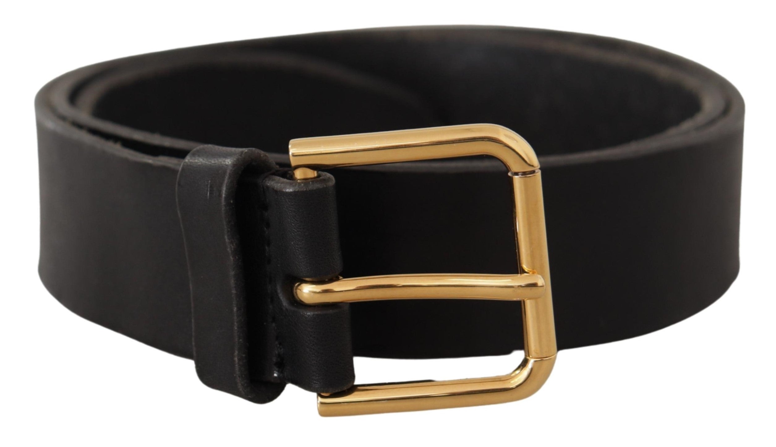 Dolce & Gabbana Black Leather Gold Tone Logo Metal Buckle Belt - Zeiniez