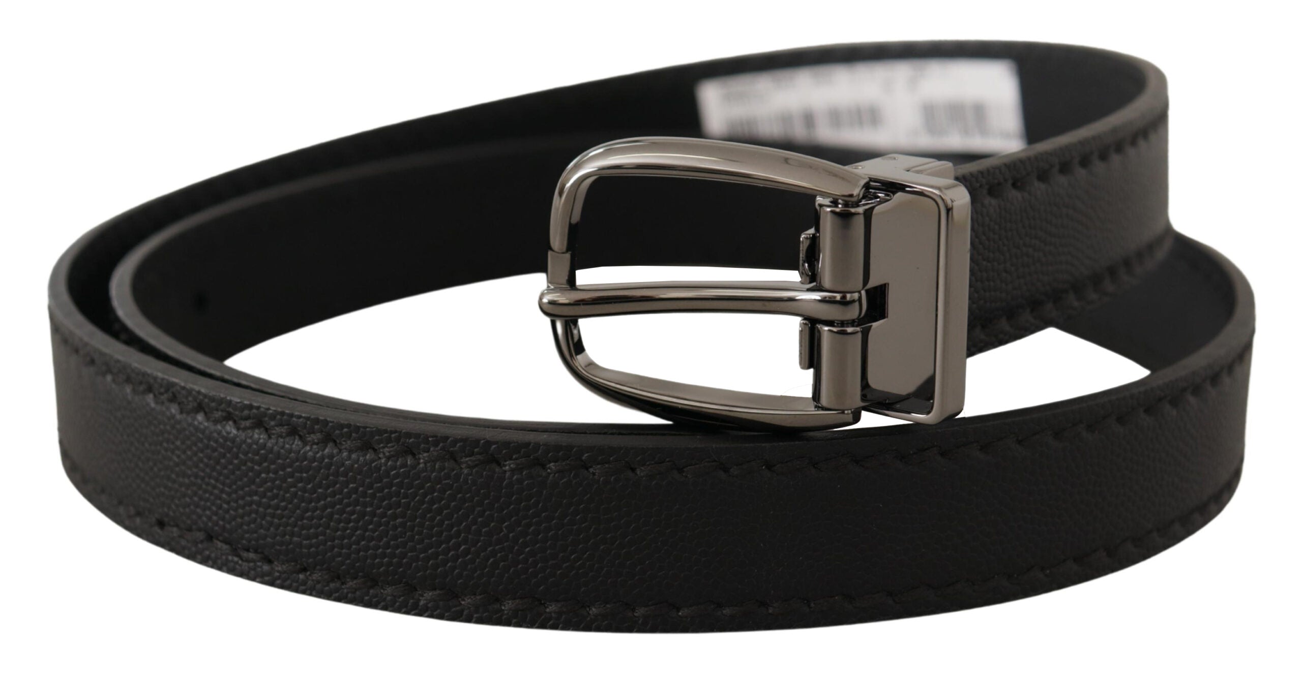 Dolce & Gabbana Black Leather Metal Logo Buckle Belt - Zeiniez