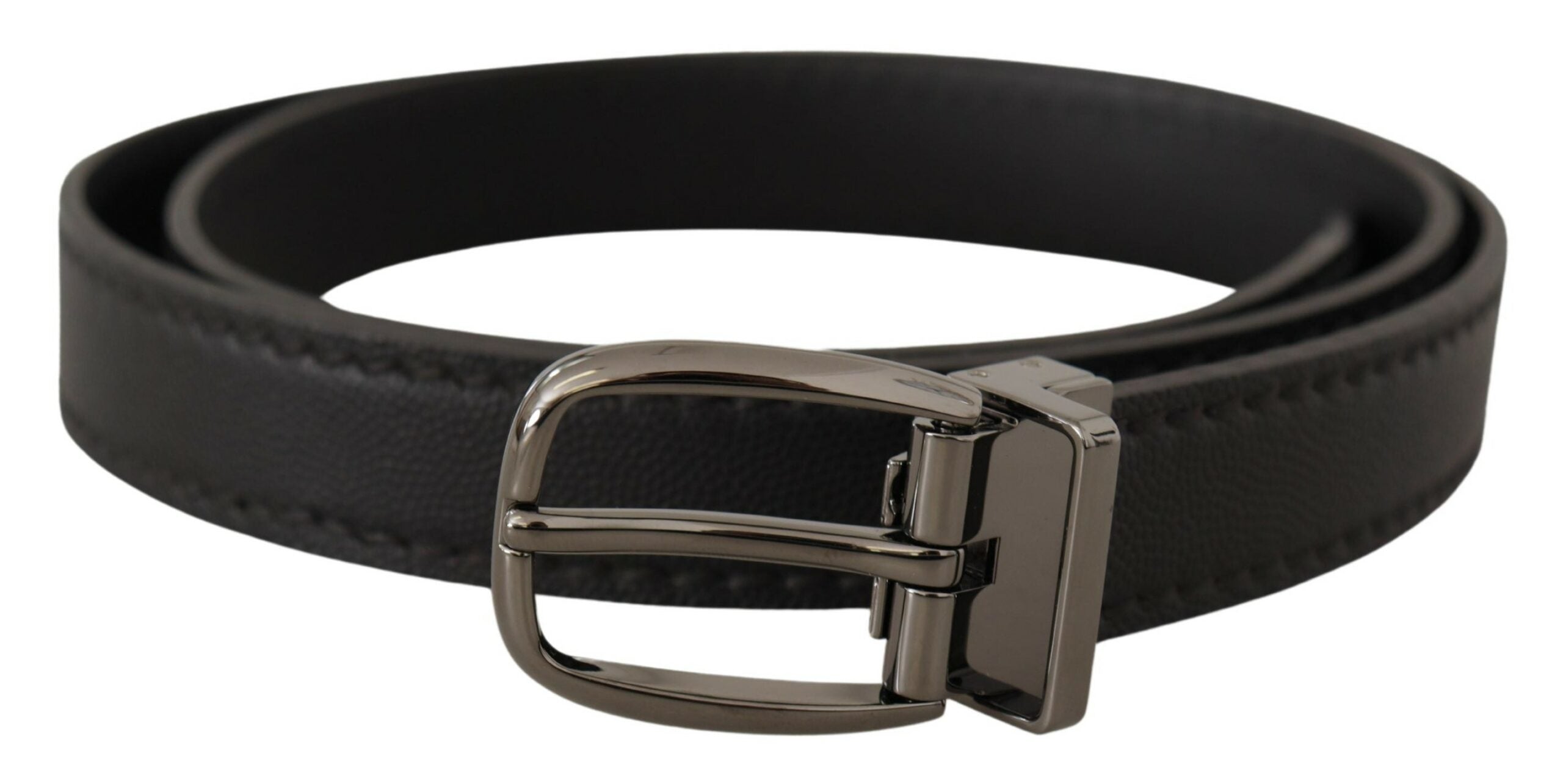 Dolce & Gabbana Black Leather Metal Logo Buckle Belt - Zeiniez