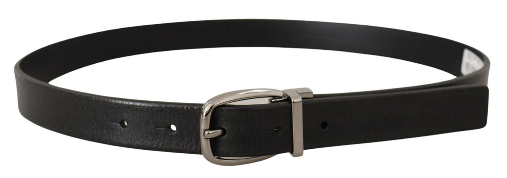 Dolce & Gabbana Black Leather Silver Chrome Metal Logo Buckle Belt - Zeiniez