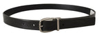 Dolce & Gabbana Black Leather Silver Chrome Metal Logo Buckle Belt - Zeiniez