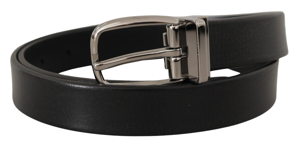 Dolce & Gabbana Black Leather Silver Chrome Metal Logo Buckle Belt - Zeiniez