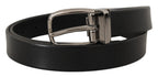 Dolce & Gabbana Black Leather Silver Chrome Metal Logo Buckle Belt - Zeiniez