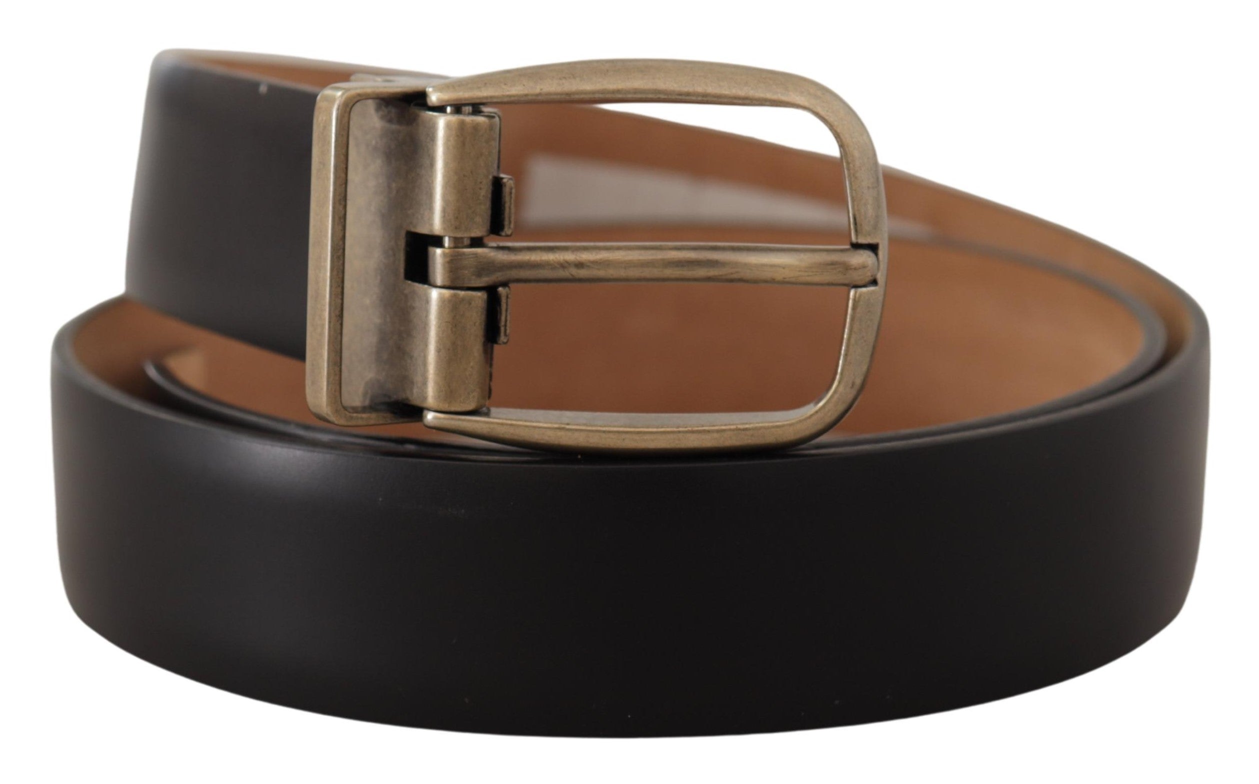 Dolce & Gabbana Black Brown Backend Leather Vintage Metal Buckle Belt - Zeiniez
