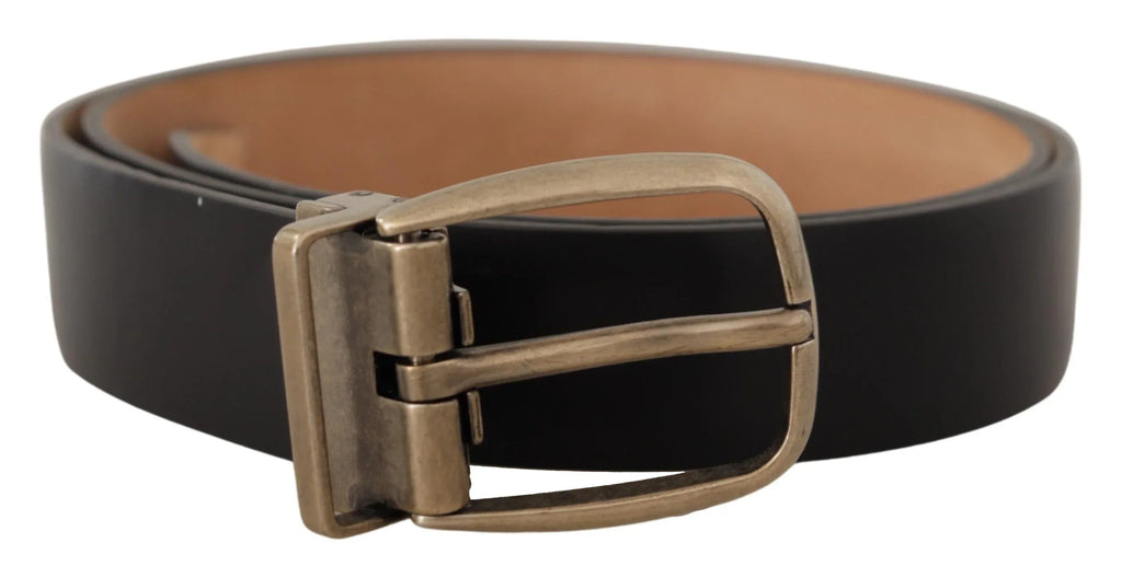 Dolce & Gabbana Black Brown Backend Leather Vintage Metal Buckle Belt - Zeiniez