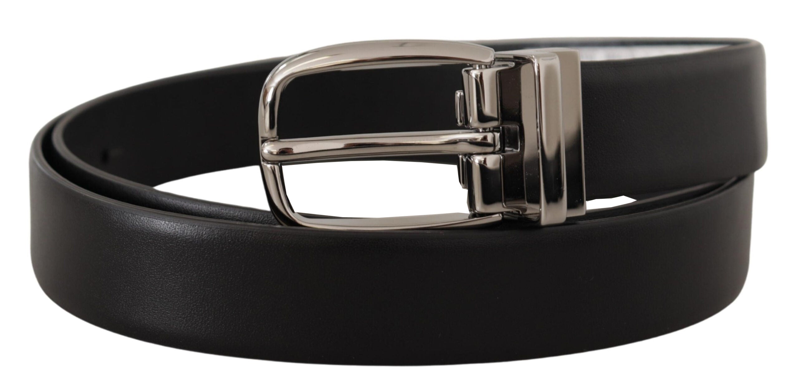Dolce & Gabbana Black Leather Silver Metal Chrome Logo Buckle  Belt - Zeiniez