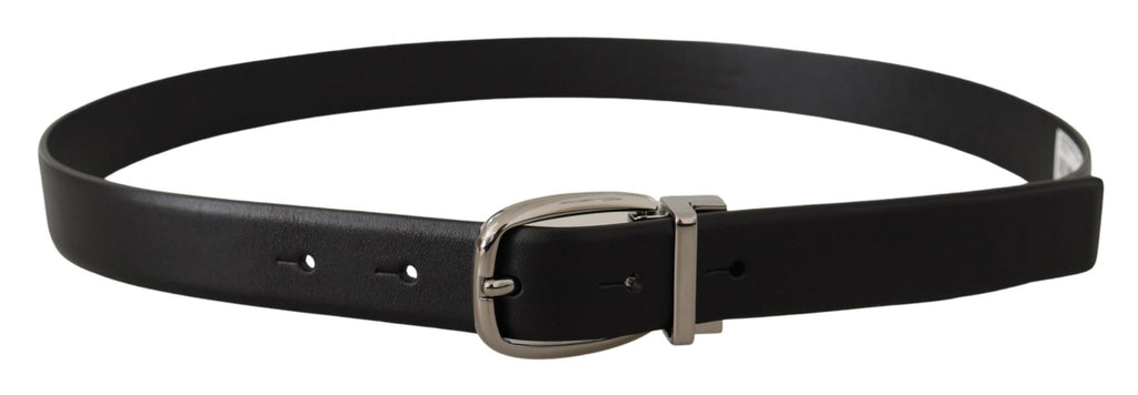 Dolce & Gabbana Black Leather Silver Metal Chrome Logo Buckle  Belt - Zeiniez