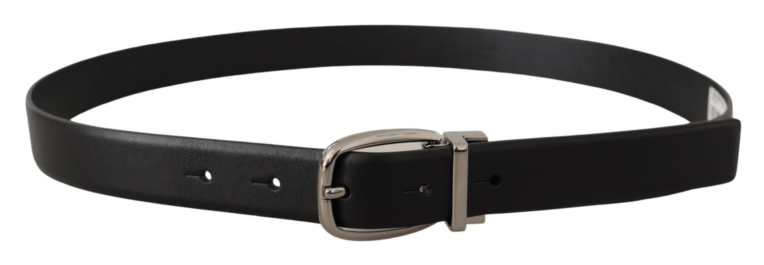 Dolce & Gabbana Black Leather Silver Metal Chrome Logo Buckle  Belt - Zeiniez