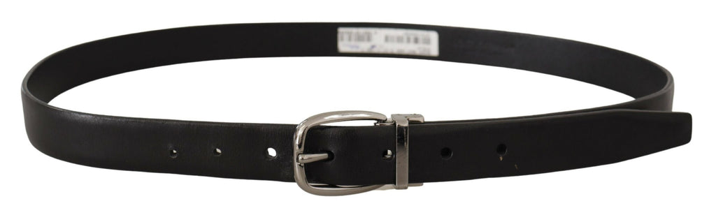 Dolce & Gabbana Black Leather Chrome Logo Metal Buckle Belt - Zeiniez