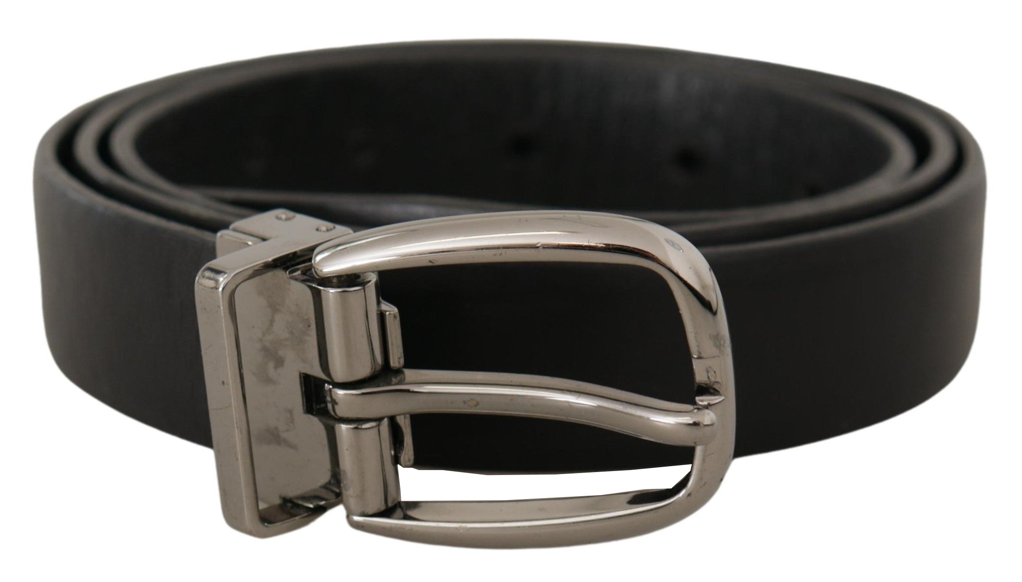 Dolce & Gabbana Black Leather Chrome Logo Metal Buckle Belt - Zeiniez