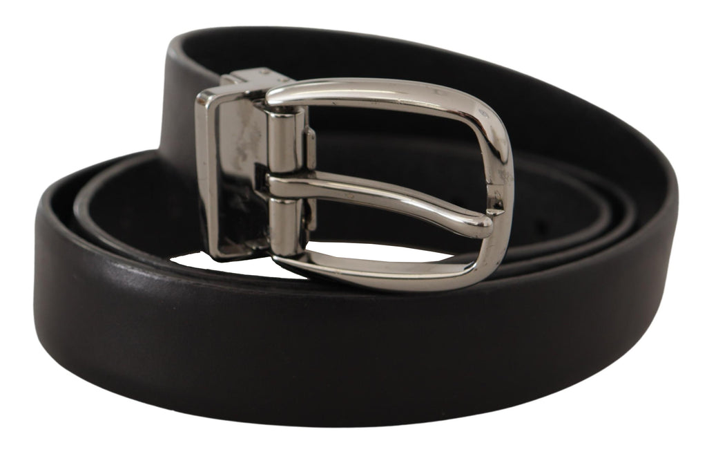 Dolce & Gabbana Black Leather Chrome Logo Metal Buckle Belt - Zeiniez
