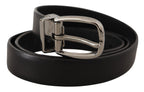 Dolce & Gabbana Black Leather Chrome Logo Metal Buckle Belt - Zeiniez