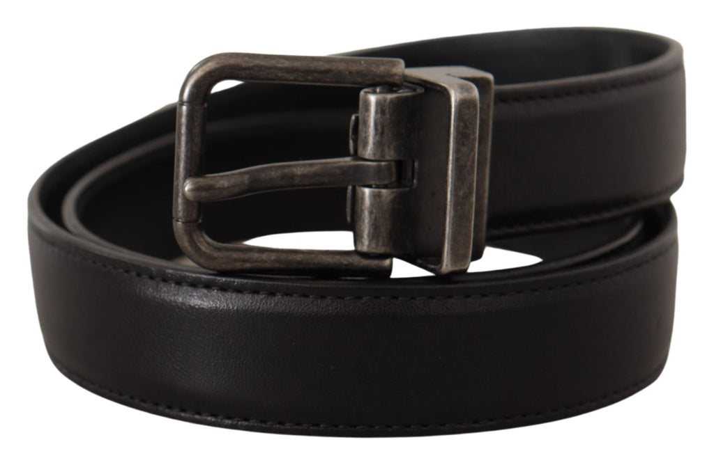 Dolce & Gabbana Black Calf Leather Logo Metal Buckle Belt - Zeiniez