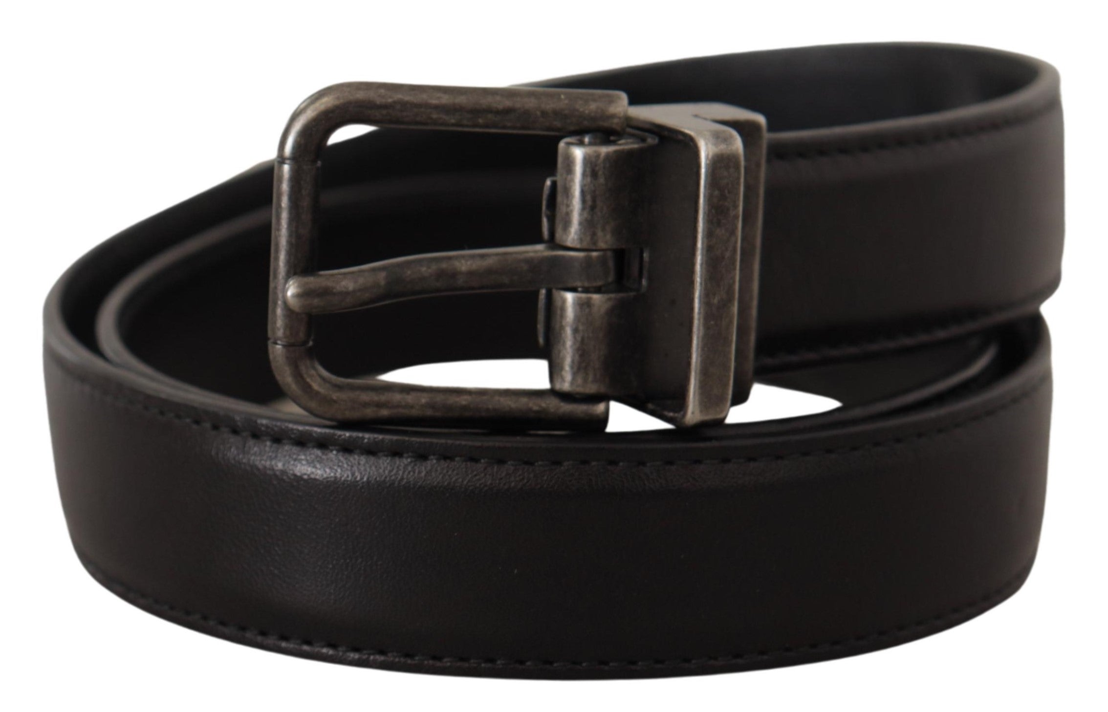 Dolce & Gabbana Black Calf Leather Logo Metal Buckle Belt - Zeiniez