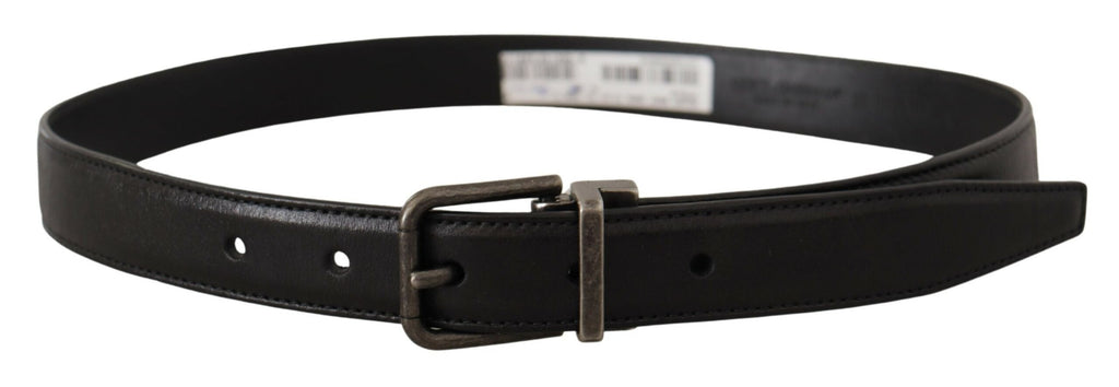 Dolce & Gabbana Black Calf Leather Logo Metal Buckle Belt - Zeiniez
