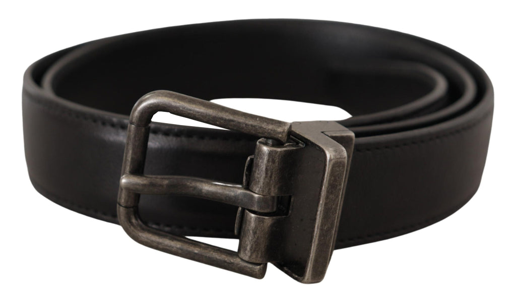 Dolce & Gabbana Black Calf Leather Logo Metal Buckle Belt - Zeiniez
