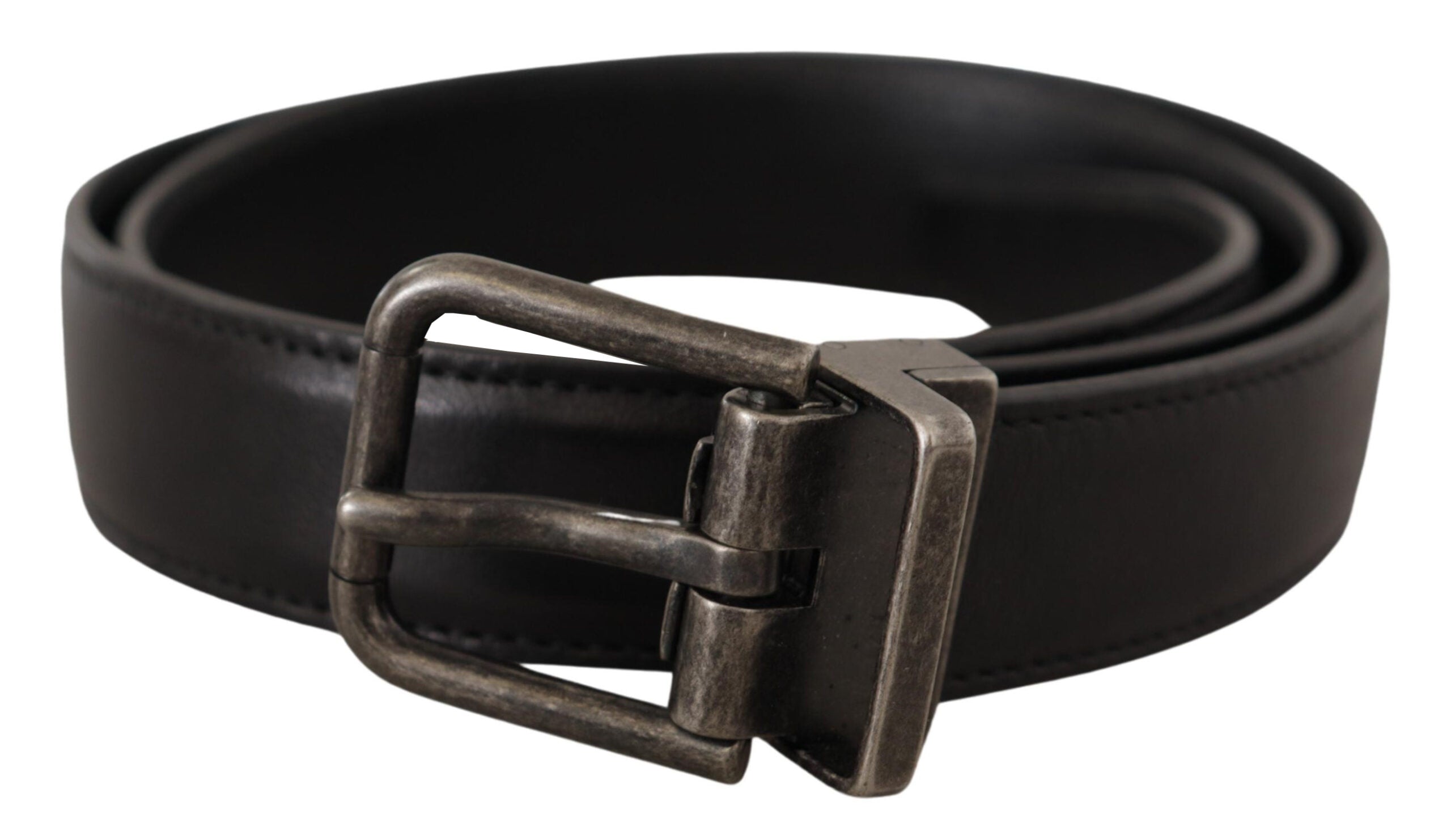 Dolce & Gabbana Black Calf Leather Logo Metal Buckle Belt - Zeiniez