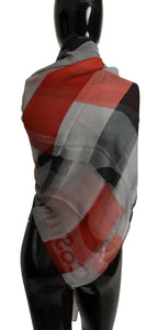 Costume National Gray Red Shawl Foulard Wrap Scarf - Zeiniez