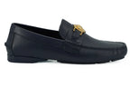 Versace Navy Blue Calf Leather Loafers Shoes - Zeiniez