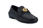 Versace Navy Blue Calf Leather Loafers Shoes - Zeiniez