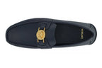 Versace Navy Blue Calf Leather Loafers Shoes - Zeiniez