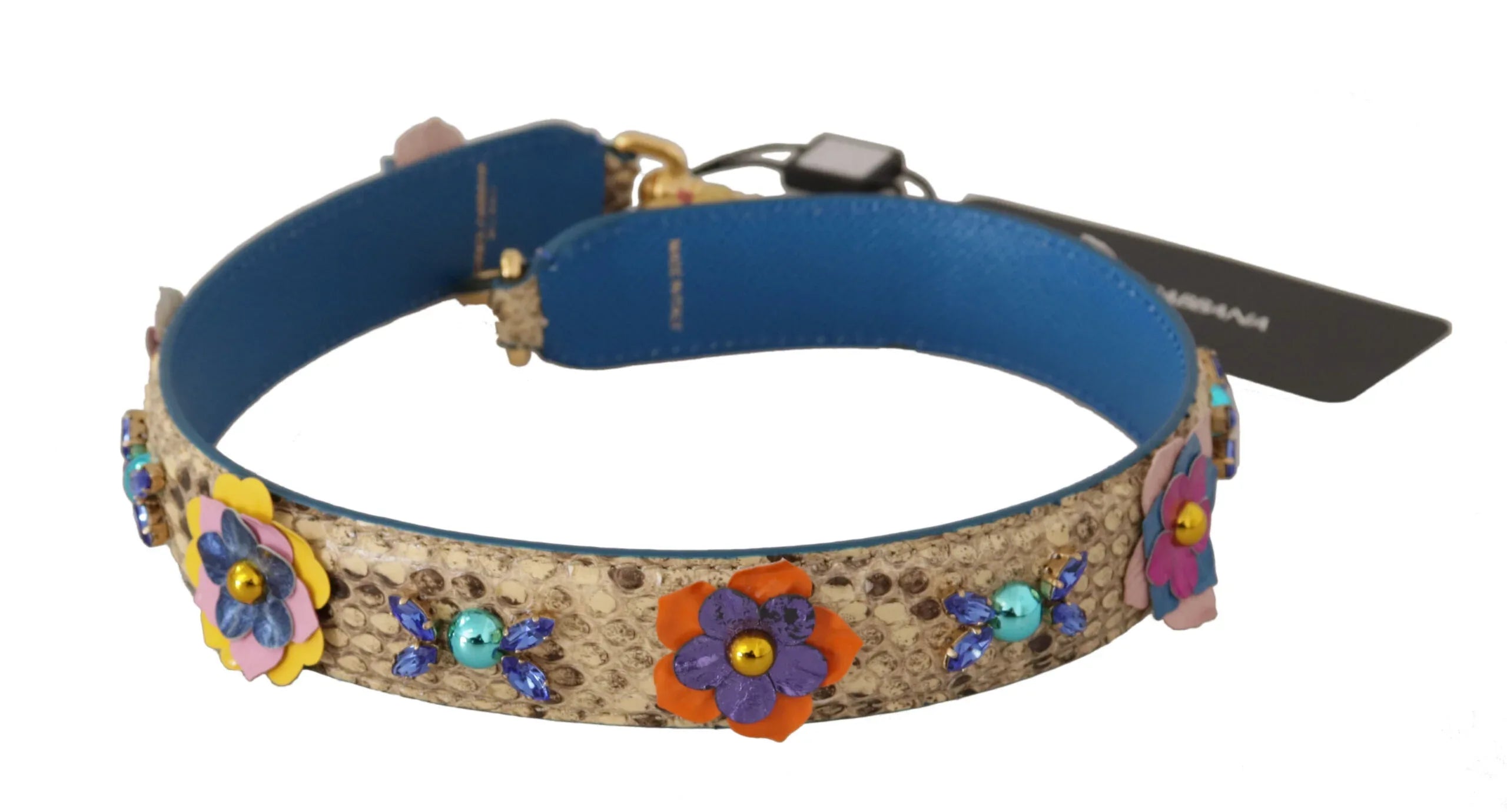 Dolce & Gabbana Beige Python Leather Floral Studded Shoulder Strap - Zeiniez