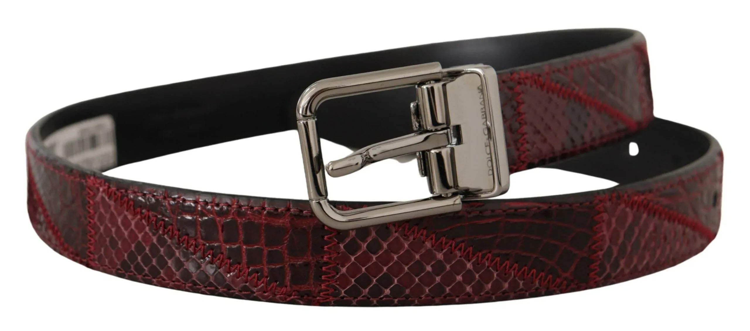 Dolce & Gabbana Red Exotic Leather Metal Logo Buckle Belt - Zeiniez
