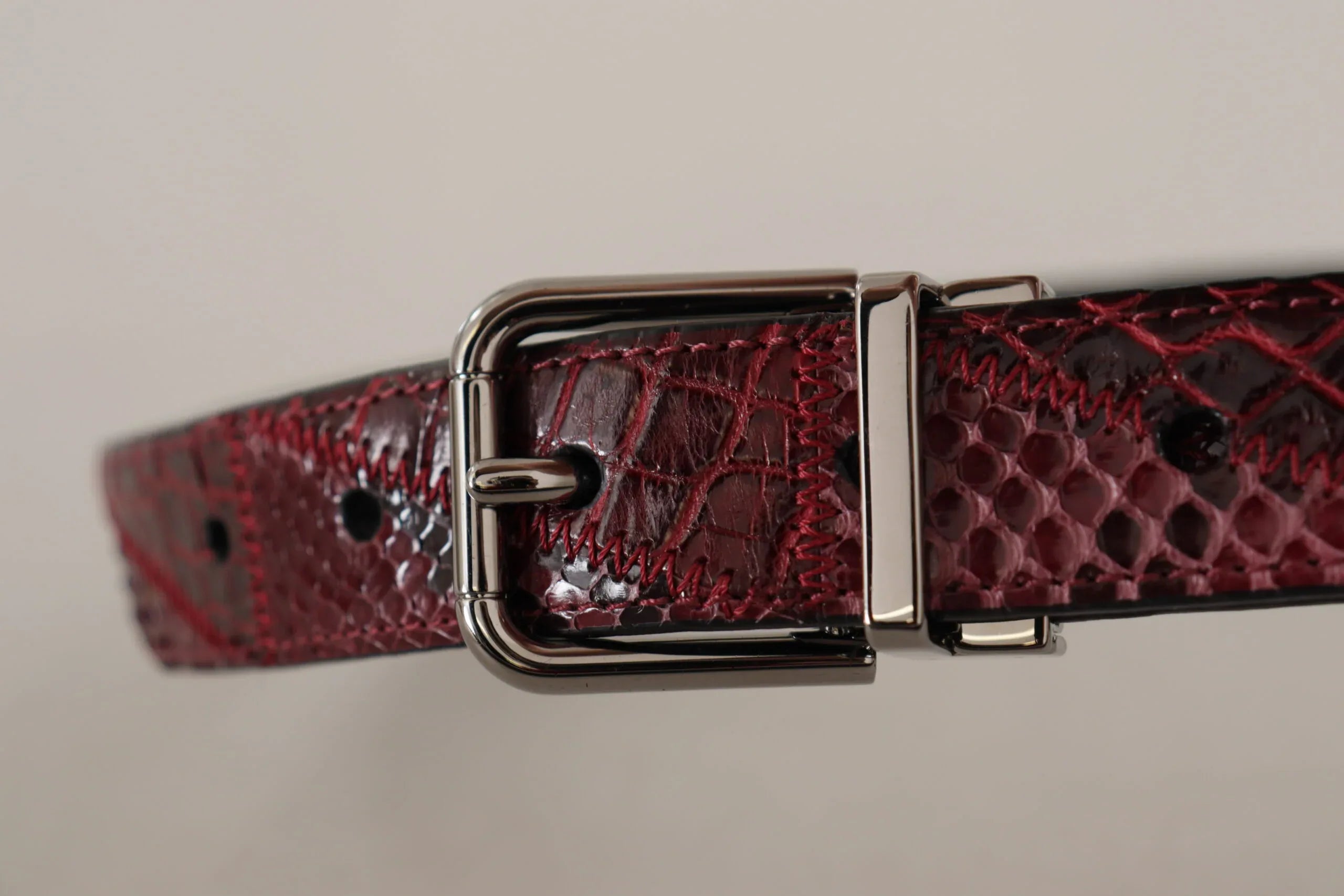 Dolce & Gabbana Red Exotic Leather Metal Logo Buckle Belt - Zeiniez