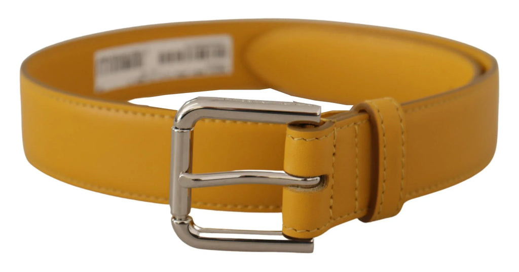 Dolce & Gabbana Yellow Leather Silver Tone Logo Metal Buckle Belt - Zeiniez