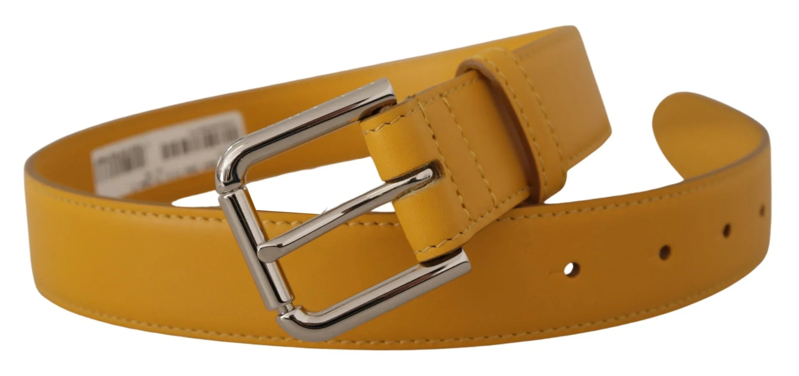 Dolce & Gabbana Yellow Leather Silver Tone Logo Metal Buckle Belt - Zeiniez
