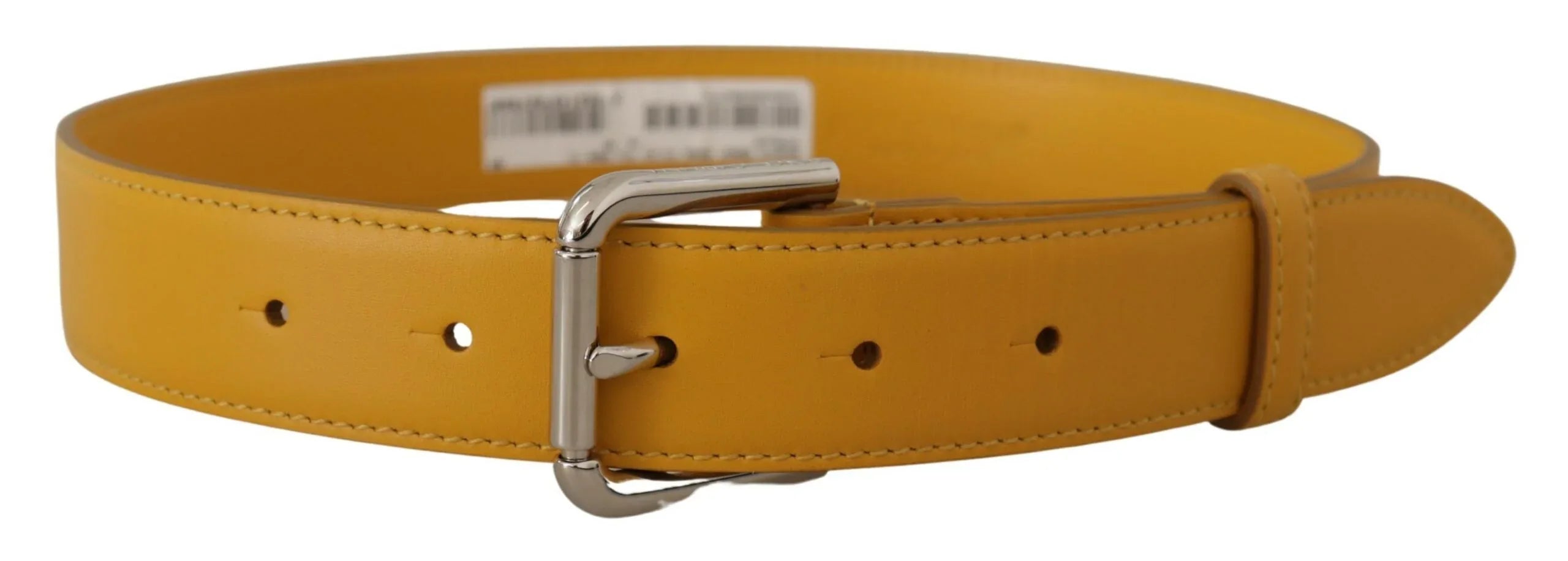 Dolce & Gabbana Yellow Leather Silver Tone Logo Metal Buckle Belt - Zeiniez