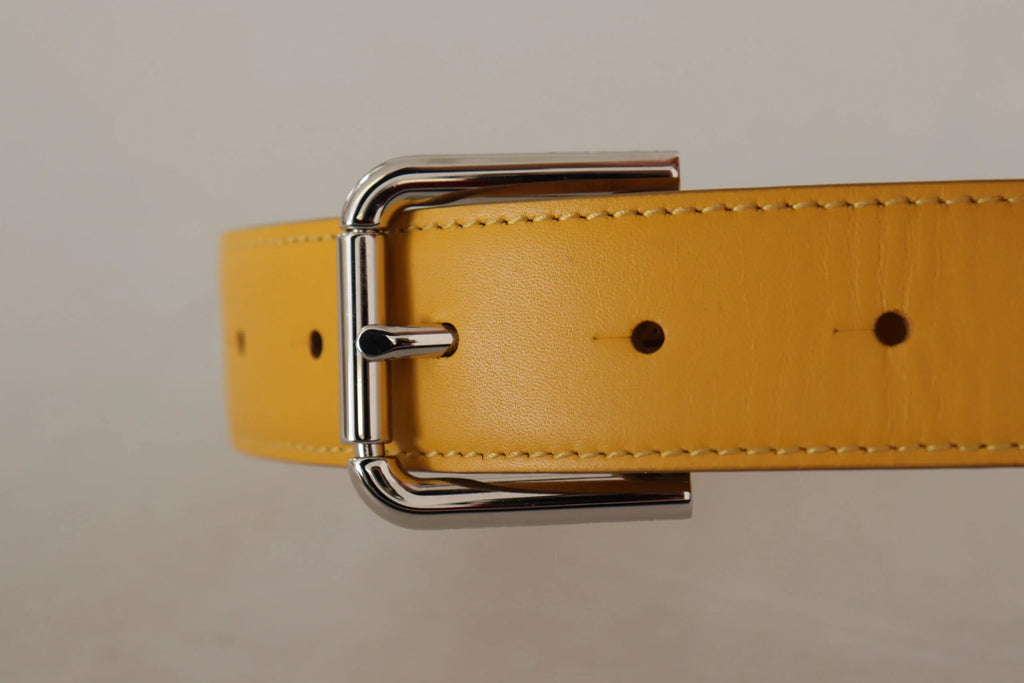 Dolce & Gabbana Yellow Leather Silver Tone Logo Metal Buckle Belt - Zeiniez