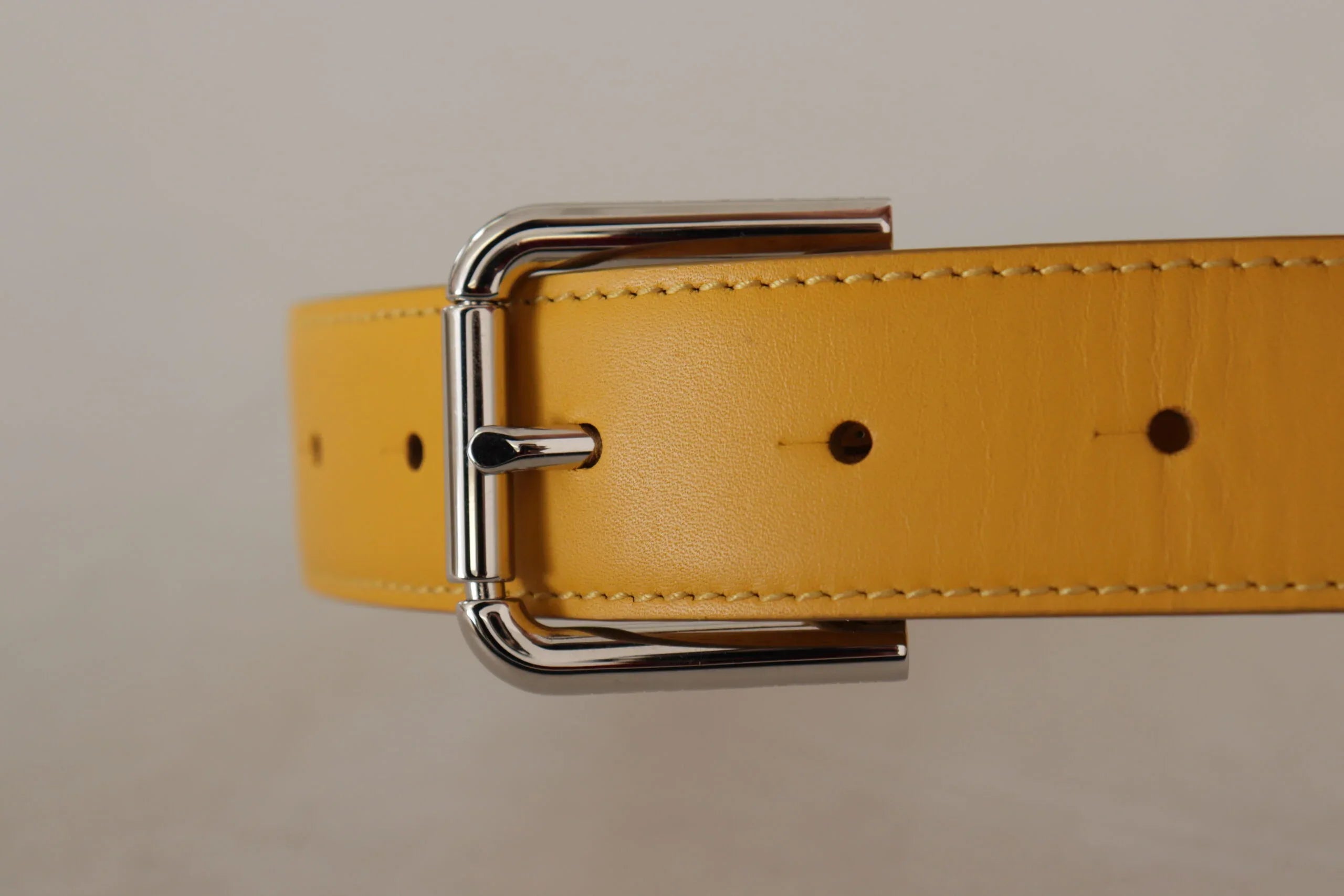 Dolce & Gabbana Yellow Leather Silver Tone Logo Metal Buckle Belt - Zeiniez