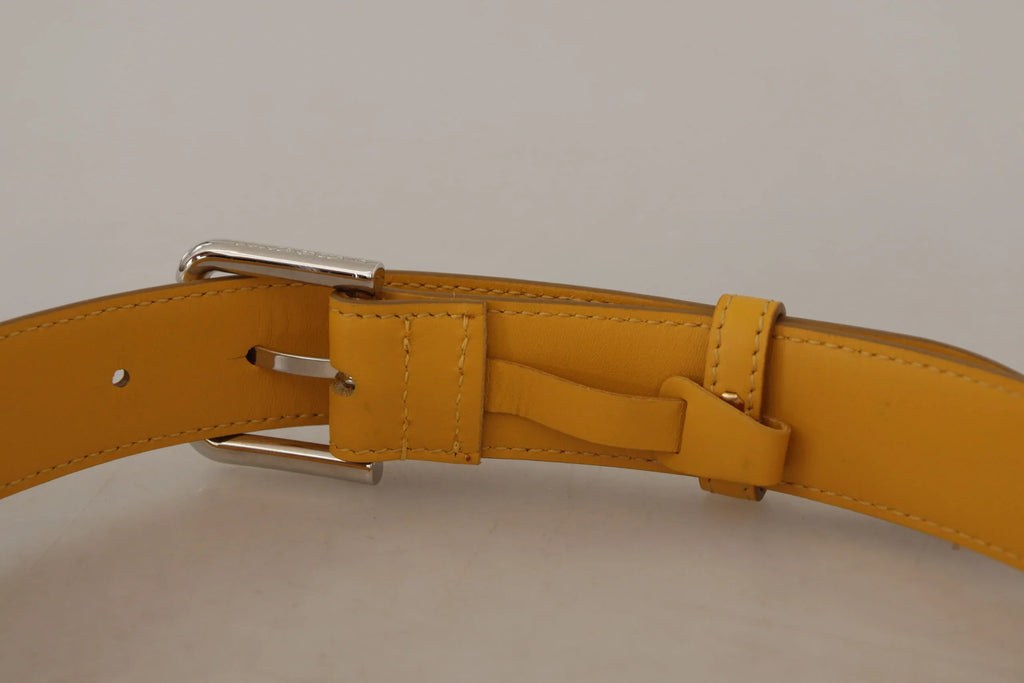 Dolce & Gabbana Yellow Leather Silver Tone Logo Metal Buckle Belt - Zeiniez