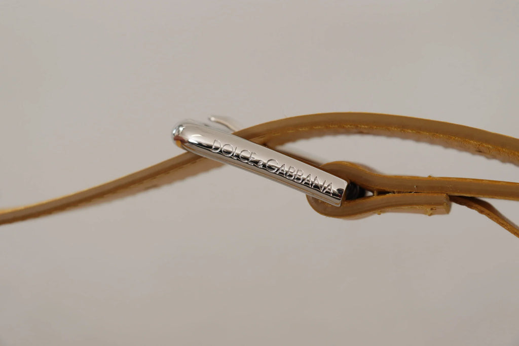 Dolce & Gabbana Yellow Leather Silver Tone Logo Metal Buckle Belt - Zeiniez