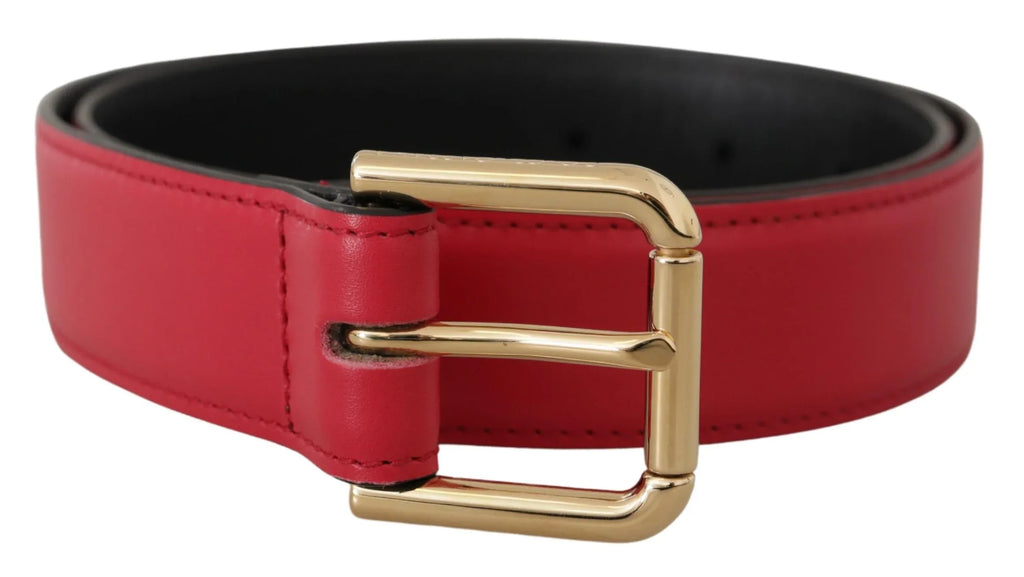 Dolce & Gabbana Red Calf Leather Gold Tone Logo Metal Buckle Belt - Zeiniez
