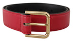 Dolce & Gabbana Red Calf Leather Gold Tone Logo Metal Buckle Belt - Zeiniez