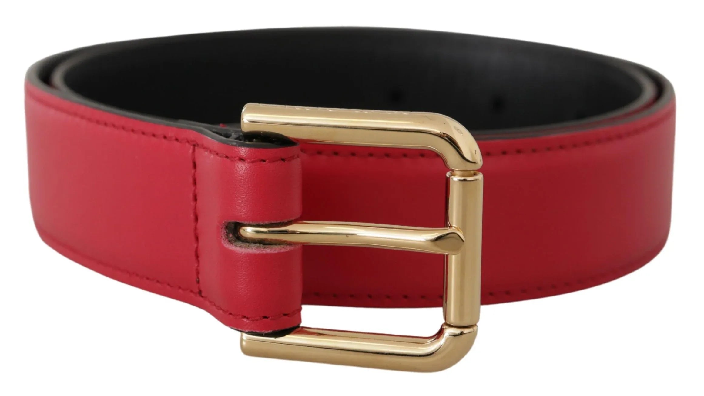 Dolce & Gabbana Red Calf Leather Gold Tone Logo Metal Buckle Belt - Zeiniez