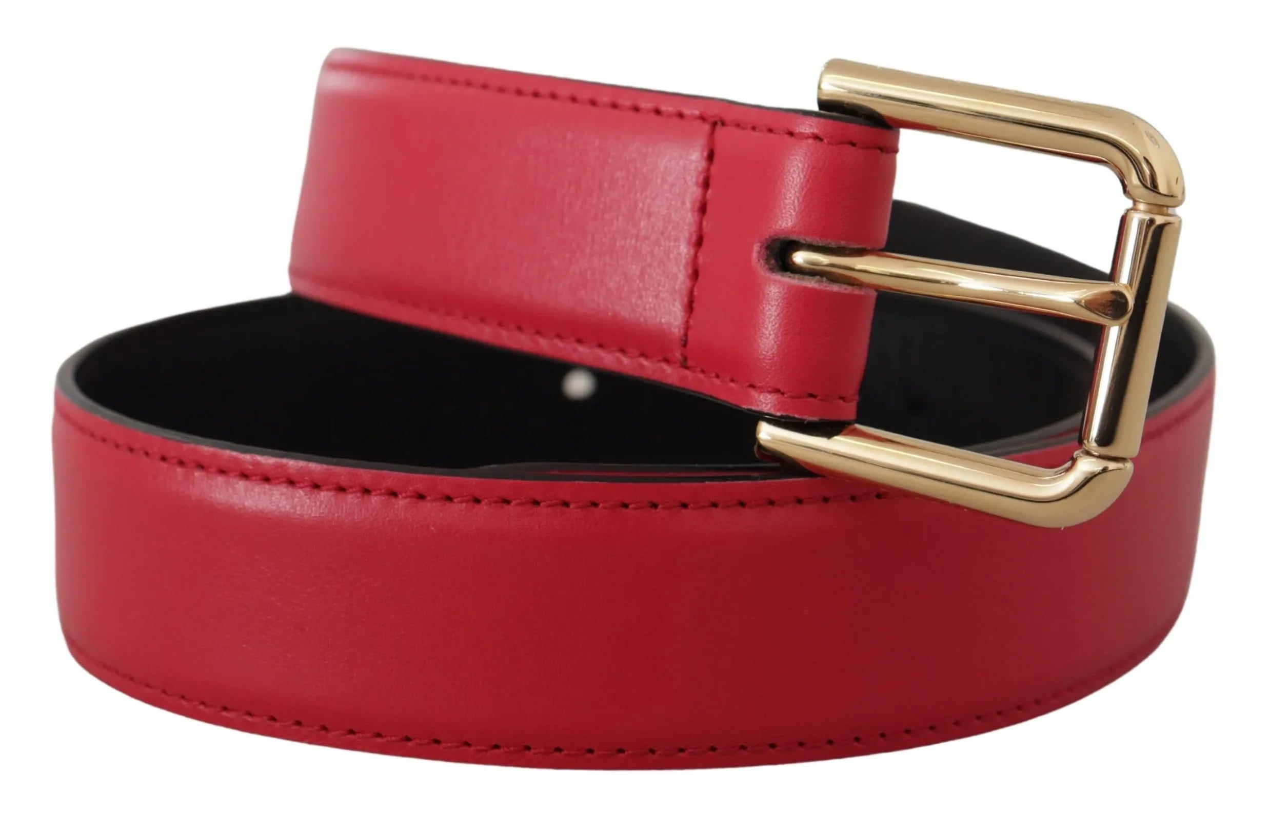 Dolce & Gabbana Red Calf Leather Gold Tone Logo Metal Buckle Belt - Zeiniez