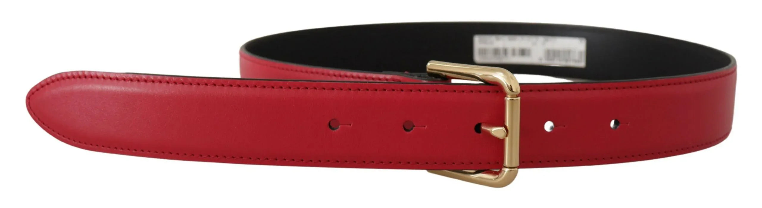 Dolce & Gabbana Red Calf Leather Gold Tone Logo Metal Buckle Belt - Zeiniez