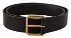 Dolce & Gabbana Black Calf Leather Gold Tone Logo Metal Buckle Belt - Zeiniez