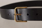 Dolce & Gabbana Black Calf Leather Gold Tone Logo Metal Buckle Belt - Zeiniez