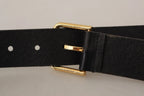 Dolce & Gabbana Black Calf Leather Gold Tone Logo Metal Buckle Belt - Zeiniez