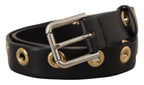Dolce & Gabbana Black Leather Eyelet Silver Tone Metal Buckle Belt - Zeiniez