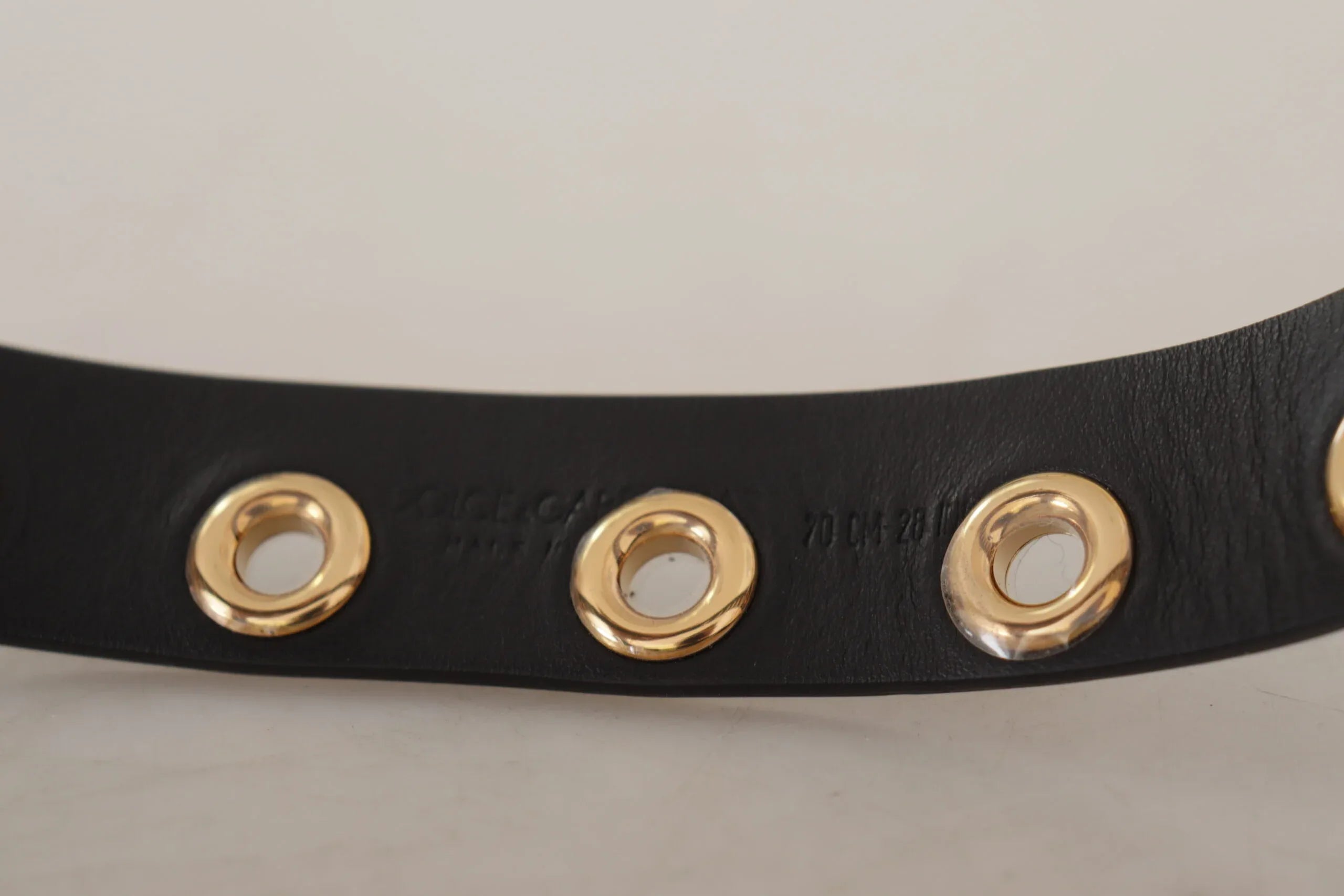 Dolce & Gabbana Black Leather Eyelet Silver Tone Metal Buckle Belt - Zeiniez